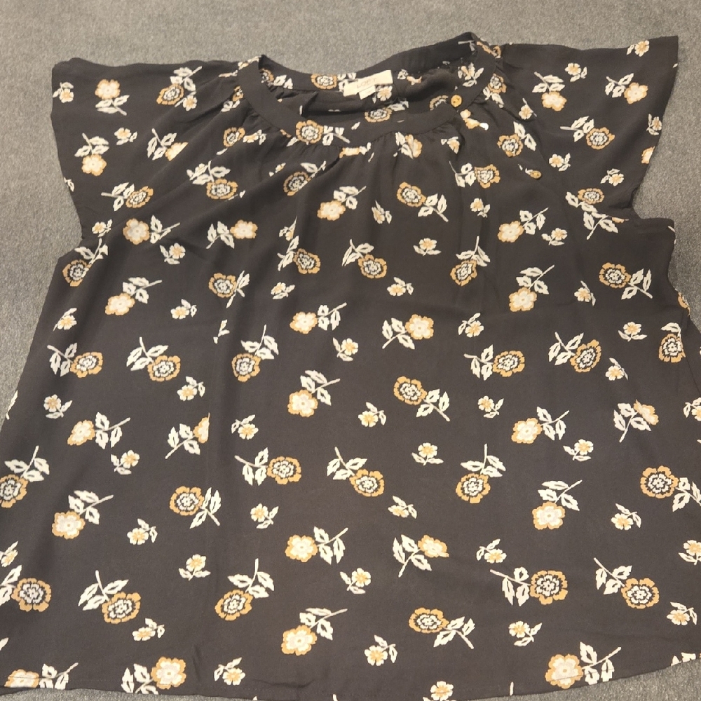 LOFT Black Blouse with Floral Design